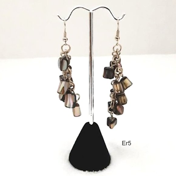 Grey Abalone Shell dangle Earrings French Wire New - Picture 1 of 5